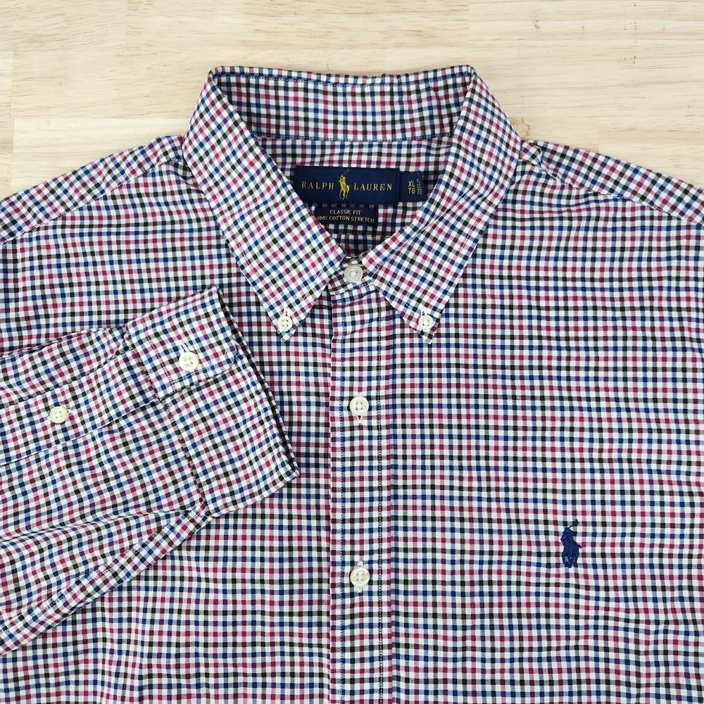 Ralph Lauren Classic Fit Long Sleeve Button Up Shirt Mens XL Cotton Stretch